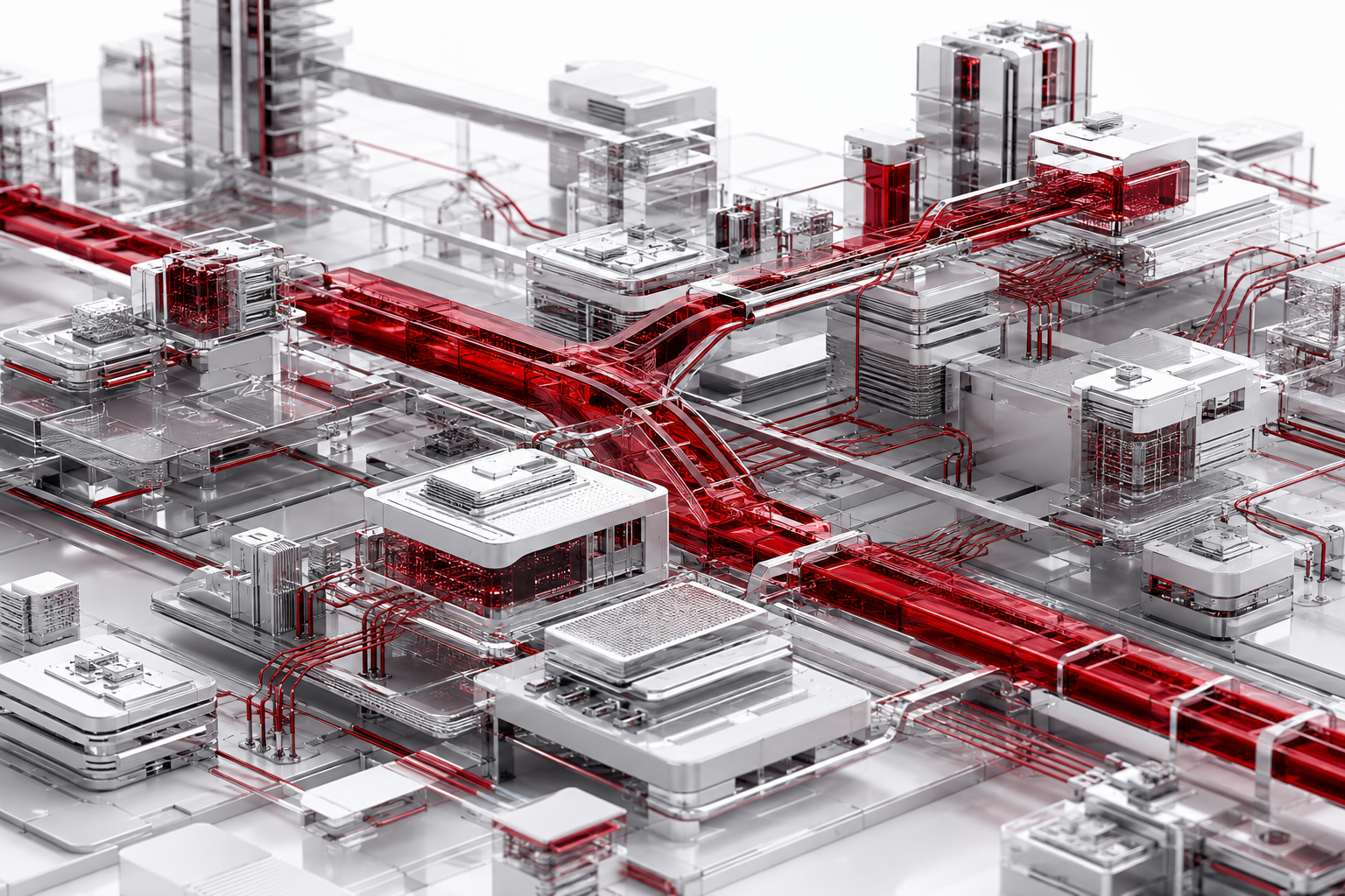 Modular computing and network infrastructure with glass and silver systems connected by a crimson data spine